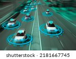 Autonomous ecosystem vehicle wireless systems 5g internet of things show sensing system network of vehicle to used internet signal in car to connected when drive is smart car (HUD) concept.