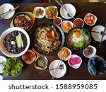 Top view of Korean food style dishes
