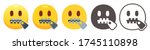 Zipper-mouth emoji. Yellow face with open eyes and closed metal zipper for mouth. Shut up or secret emoticon flat vector icon set