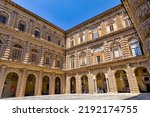 Small photo of Florence, Italy - July 12, 2022: Architectural details of Pitti Palace in Florence, Italy