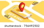 taxi banner isometric. online... | Shutterstock .eps vector #756492502