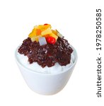 Small photo of Bingsu, sometimes Anglicized as bingsoo, is a popular Korean shaved ice dessert with sweet toppings that may include chopped fruit, condensed milk, fruit syrup, and red beans.
