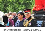 Small photo of Meghan Markle and Prince Harry, London uk, 8 June 2019- Meghan Markle Prince Harry 1st outing since baby. Trooping the colour Royal Family Buckingham Palace Press stock photo