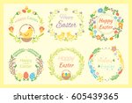 happy easter hand drawn badge... | Shutterstock .eps vector #605439365