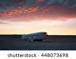 The abandoned DC-3 Airplane on Solheimasandur beach.  Airplane wreckage on black sand beach. Douglas Dakota DC3, US navy, South Iceland.
