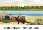 A Group Of River Otters On The...