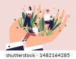 giant hands holding tiny office ... | Shutterstock .eps vector #1482164285