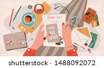 hands holding paper sheet with... | Shutterstock .eps vector #1488092072