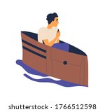 unhappy man floating on pond in ... | Shutterstock .eps vector #1766512598