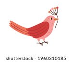cute pink bird holding branch... | Shutterstock .eps vector #1960310185