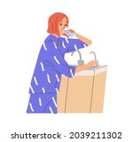 woman drinking glass of fresh... | Shutterstock .eps vector #2039211302