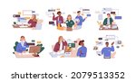people during work calls ... | Shutterstock .eps vector #2079513352