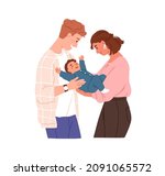 happy family with newborn baby. ... | Shutterstock .eps vector #2091065572