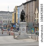 Small photo of Cork, Ireland, April 11, 2018 -- Statue of Theobald Mathew on St. Patrick's Street. The statue by John Henry Foley was unveiled in 1864. Mathew (1790-1856) was known as the "Apostle of Temperance."