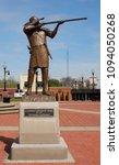 Small photo of Greenville, Ky.-April 21, 2018: The Ephraim Brank statue, located in the Veterans Plaza. The Raymond Graf sculpture commemorates, Brank a long rifleman marksman who participated in the War of 1812.