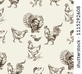 seamless pattern with chickens  ... | Shutterstock .eps vector #1115292608