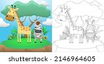 cartoon of giraffe and zebra on ... | Shutterstock .eps vector #2146964605