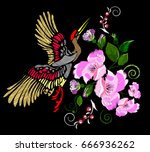 embroidery sakura  flowers and... | Shutterstock .eps vector #666936262