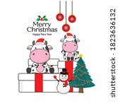 Merry Christmas Card With Cute...