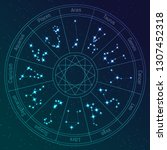 vector zodiac circle with... | Shutterstock .eps vector #1307452318