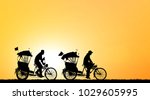 silhouette old man ride... | Shutterstock . vector #1029605995