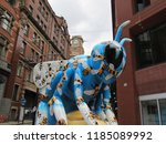 Small photo of Manchester, England: September 2018 - Bee in the City - The Manchester Bee sculptures, 17 Doing the Waggle Dance, Balloon Street, Manchester