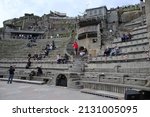 Small photo of Porthcurno, Penzance, UK: October 2021 - The Minack theatre open air tiered seating