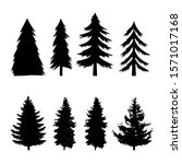 set of silhouettes of pine tree ... | Shutterstock .eps vector #1571017168