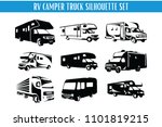 Rv Camper And Truck Silhouette...