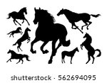 Horses Silhouette Set Vector...