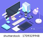 isometric workplace.flat vector ...