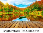 Beautiful lake view in colorful autumn season. Autumn landscape in beautiful colorful nature. nature view on the lake, which is beautiful with magnificent autumn colors. Uludag mountain, Bursa, Turkey