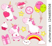 set of cute unicorns in kawaii... | Shutterstock .eps vector #1246800508