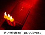 Church Candles Next To Bible....