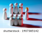 Small photo of Groups in the team. The head and subordinates in the form of abstract little men. A disjointed team. Business team problems. Management of the team. Boss and subordinates.
