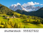 Wonderful landscape from Santa Maddalena Village in Dolomites area Italy