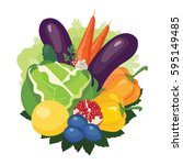 colorful vegetables  fruits and ... | Shutterstock .eps vector #595149485