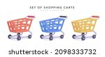 Collection of shopping carts on white background in 3d realistic style. Vector illustration