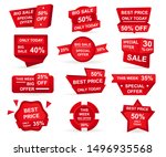 set of red paper sale stickers. ... | Shutterstock .eps vector #1496935568