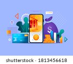 mobile banking flat concept for ... | Shutterstock . vector #1813456618