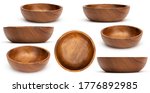 Empty wooden bowls isolated on white background. Set of wood bowls. Collection.