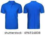 blank blue polo shirt, front and back view, isolated white background. Design polo shirt, template and mockup for print