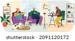 characters giving interview to... | Shutterstock .eps vector #2091120172