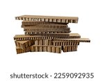 Small photo of Stack of many size brown shockproof cardboard protect for protection the product from jolt, breakage and damage isolated on white background with clipping path.