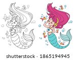 cute little mermaid with long... | Shutterstock .eps vector #1865194945