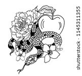 snake tattoo and illustration... | Shutterstock .eps vector #1145311355