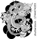 hand drawn dragon tattoo... | Shutterstock .eps vector #1744474355