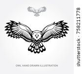 hand drawn owl illustration.... | Shutterstock .eps vector #758211778
