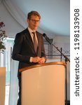 Small photo of Minister Sander Dekker Speaking At Almere The Netherlands 2018. Opening after moving from Utrecht To Almere City The Netherlands