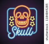 skull logo with neon sign... | Shutterstock .eps vector #1184845285